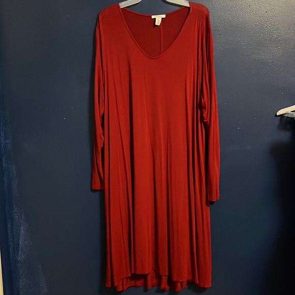 Daily Ritual Dresses & Skirts - Daily Ritual Long Sleeve Scoop Neck Dress in Deep Red
